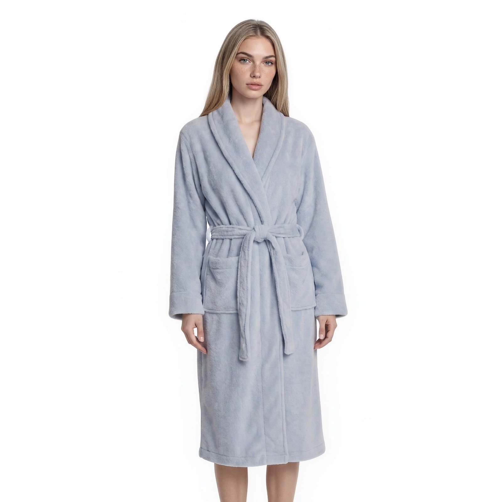 Nwt Haven Well Within Robe Women's Size Medium Light Blue Plush Fleece Belted